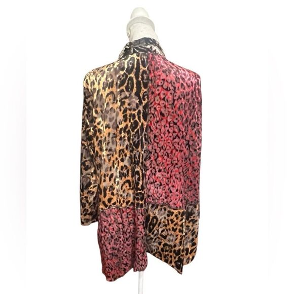 Ali Miles Artsy Leopard Print Velvet Burnout Muliticolor Button Up Top. Size 1X - Picture 3 of 5
